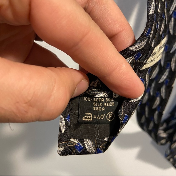 Ermenegildo Zegna Blue Feather Silk Tie Men 58” Long 3.5” Wide Made In Italy - Picture 9 of 9